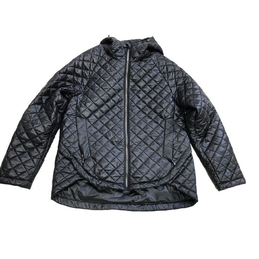 BCBGMAXAZRIA Quilted Hooded Zip Front Jacket In Black Size M